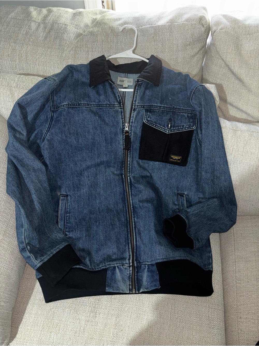 Caterpillar Denim Jacket with Black Accents